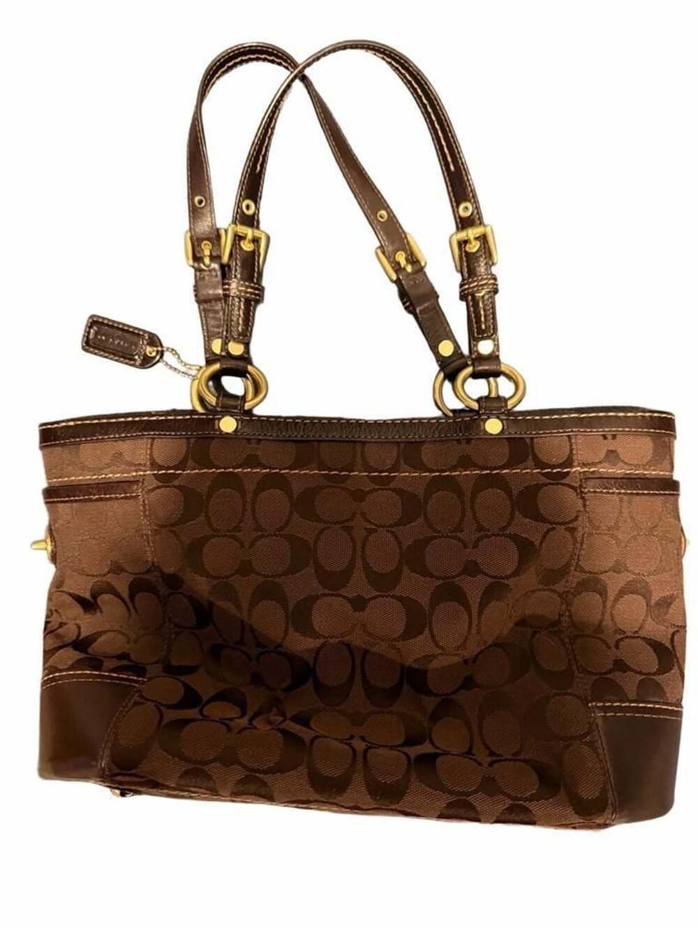 Coach Signature C Tote Brown Canvas Leather Trim 11237